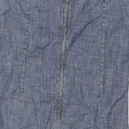 Cestbeaulavie Womens Blue Cotton A-Line Size 14 V-Neck Pullover