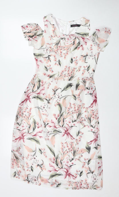 Tenki Womens Multicoloured Floral Polyester A-Line Size 10 Round Neck Zip - Cold Shoulder
