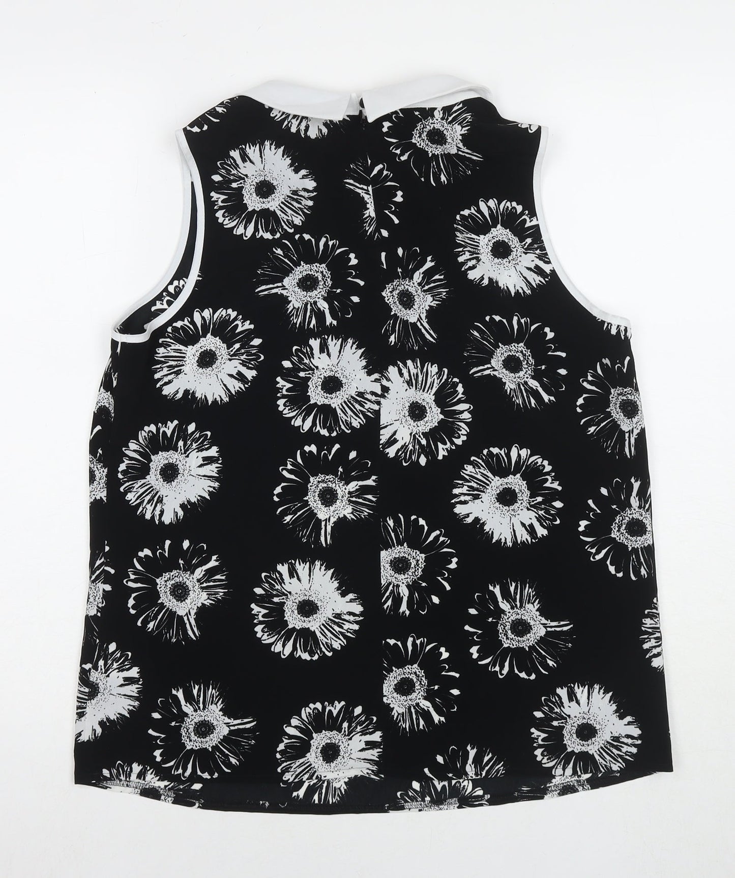 Marks and Spencer Womens Black Floral Polyester Basic Blouse Size 14 Collared