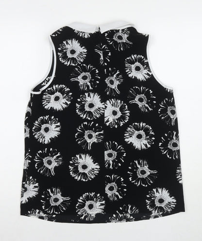 Marks and Spencer Womens Black Floral Polyester Basic Blouse Size 14 Collared