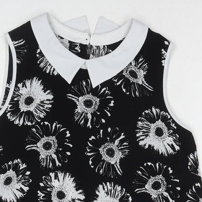 Marks and Spencer Womens Black Floral Polyester Basic Blouse Size 14 Collared