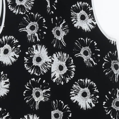 Marks and Spencer Womens Black Floral Polyester Basic Blouse Size 14 Collared