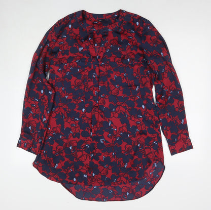 Marks and Spencer Womens Multicoloured Floral Polyester A-Line Size 10 V-Neck Pullover