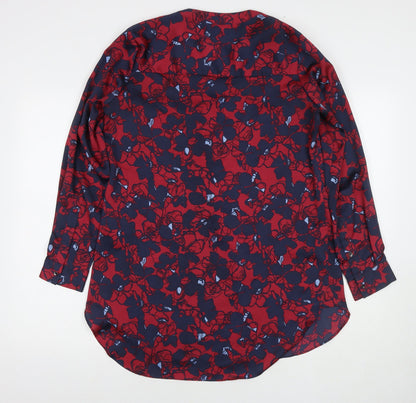 Marks and Spencer Womens Multicoloured Floral Polyester A-Line Size 10 V-Neck Pullover
