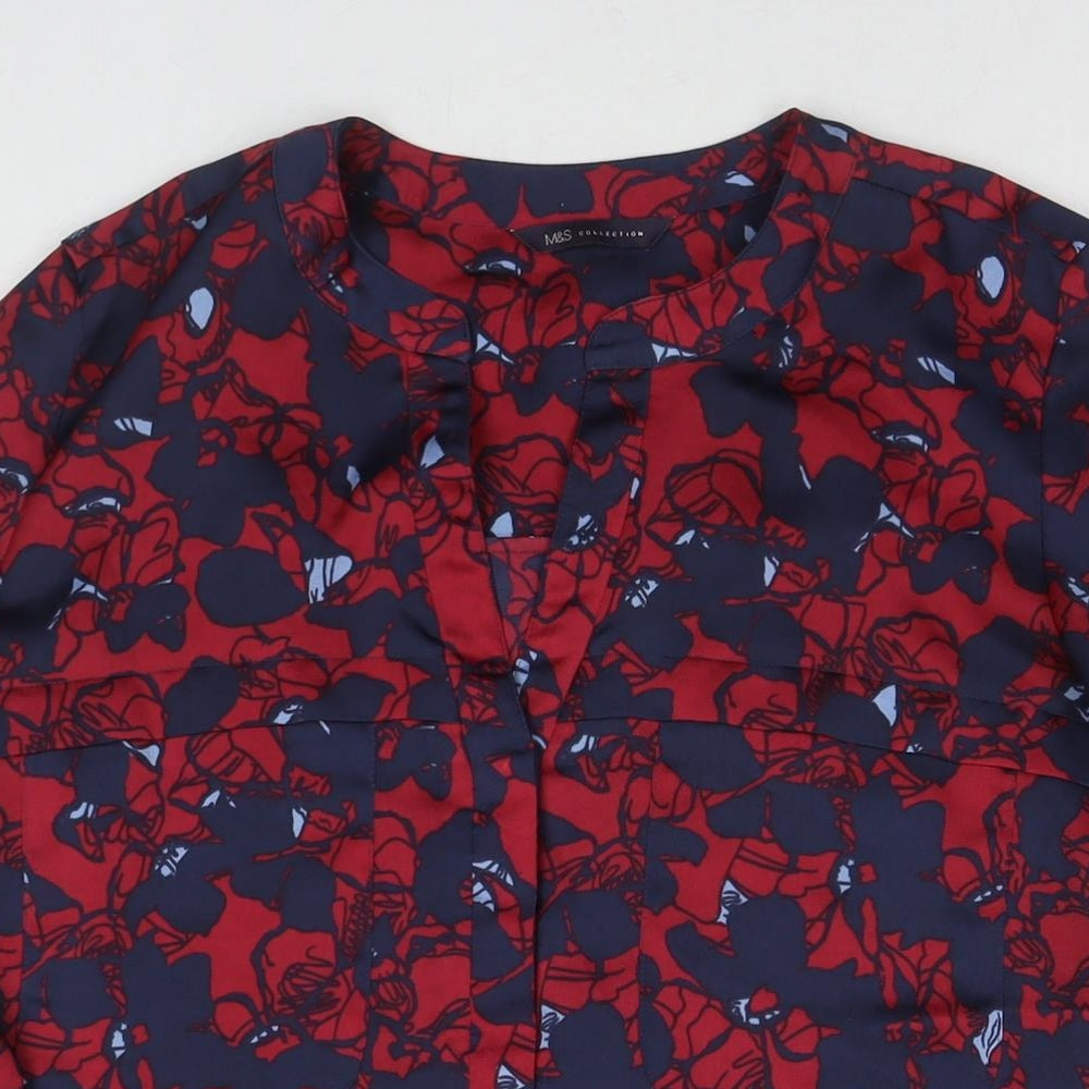 Marks and Spencer Womens Multicoloured Floral Polyester A-Line Size 10 V-Neck Pullover