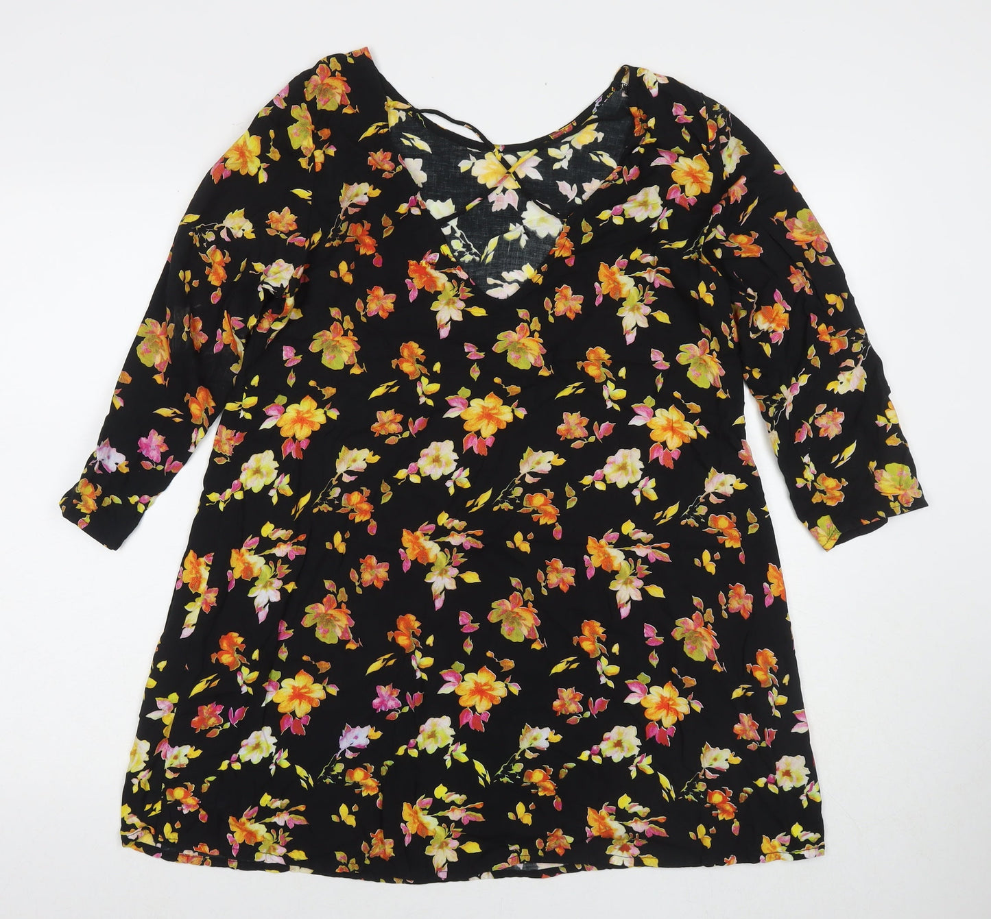 Motel Womens Black Floral Viscose A-Line Size M Round Neck Pullover