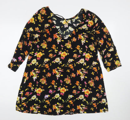 Motel Womens Black Floral Viscose A-Line Size M Round Neck Pullover