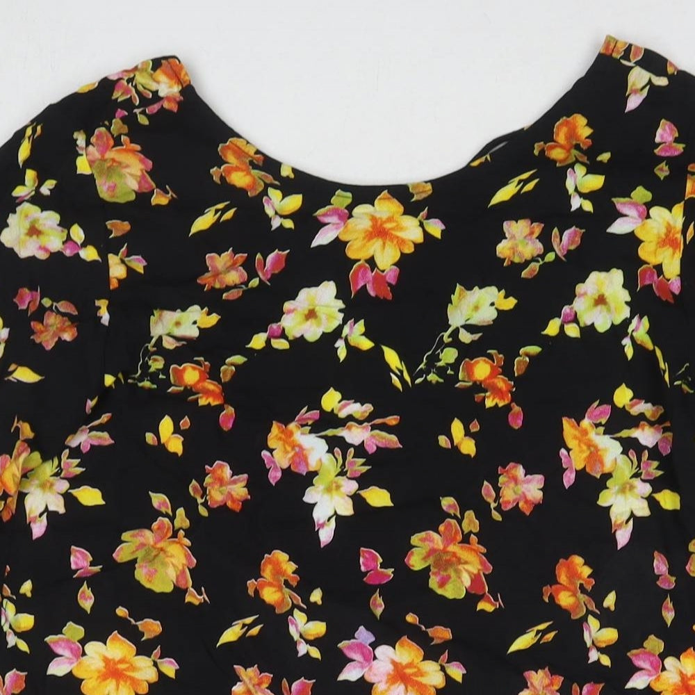 Motel Womens Black Floral Viscose A-Line Size M Round Neck Pullover