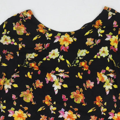 Motel Womens Black Floral Viscose A-Line Size M Round Neck Pullover