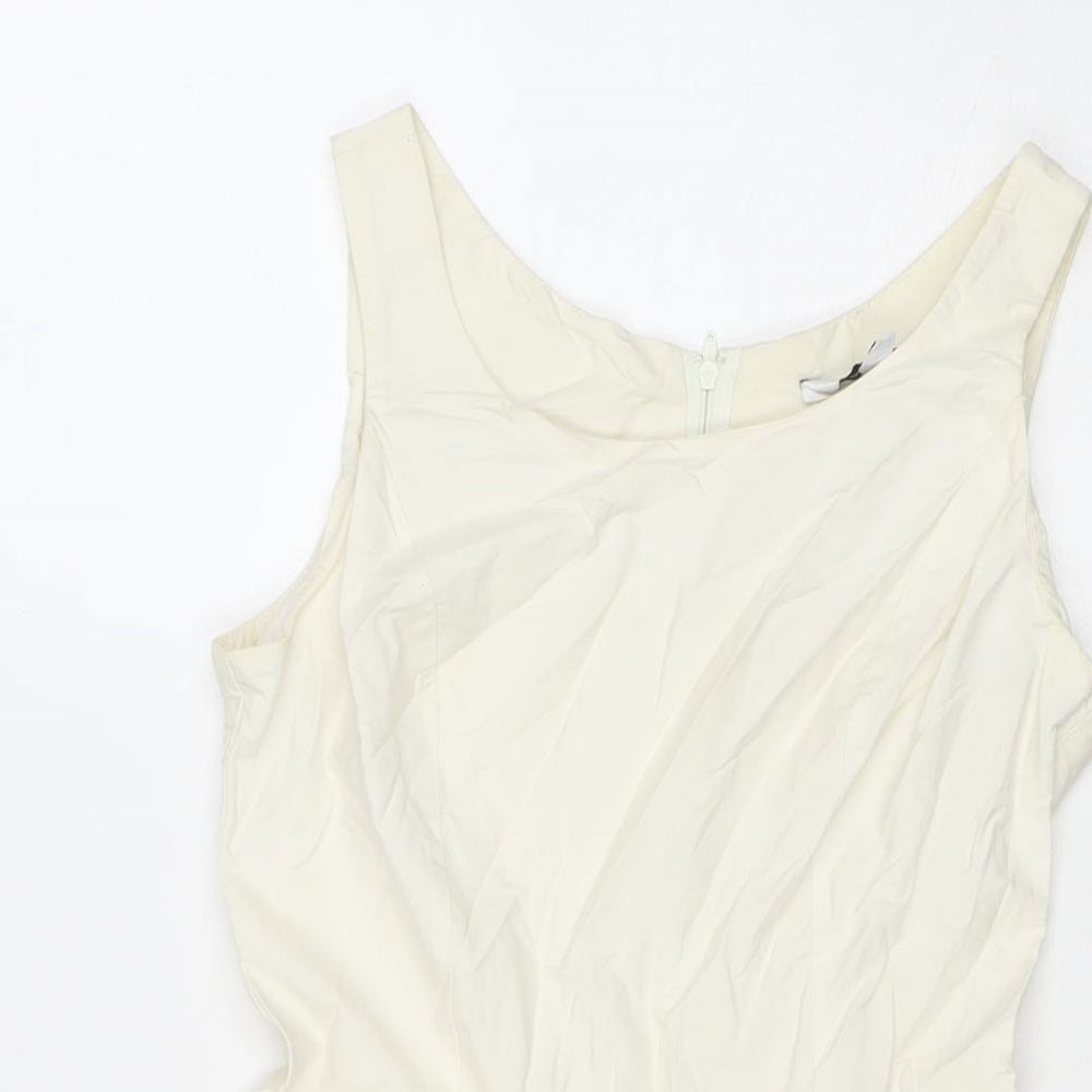 New Look Womens White Cotton A-Line Size 6 Round Neck Zip
