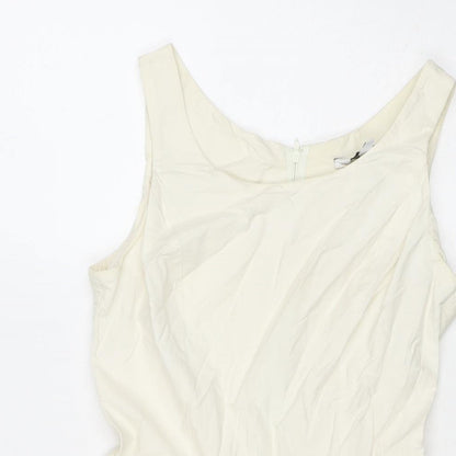 New Look Womens White Cotton A-Line Size 6 Round Neck Zip
