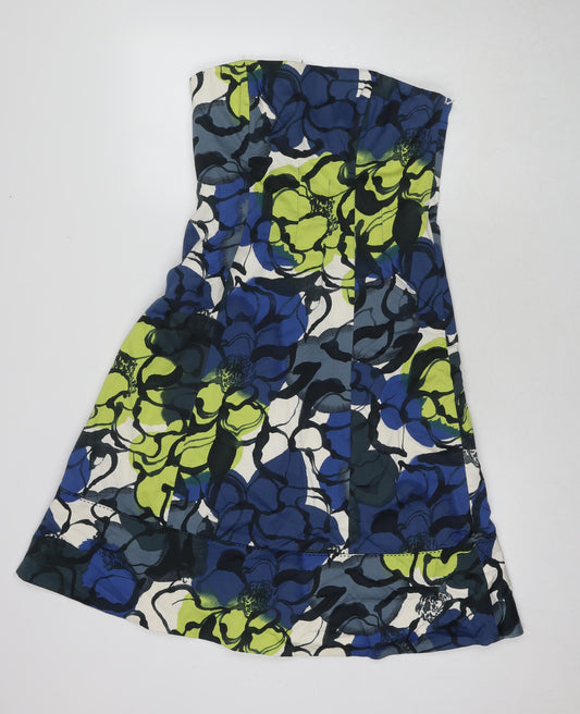 Coast Womens Multicoloured Geometric Cotton A-Line Size 10 Square Neck Pullover - Strapless