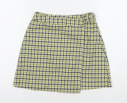 John Craft Womens Green Check Polyester Wrap Skirt Size 24 in Buckle