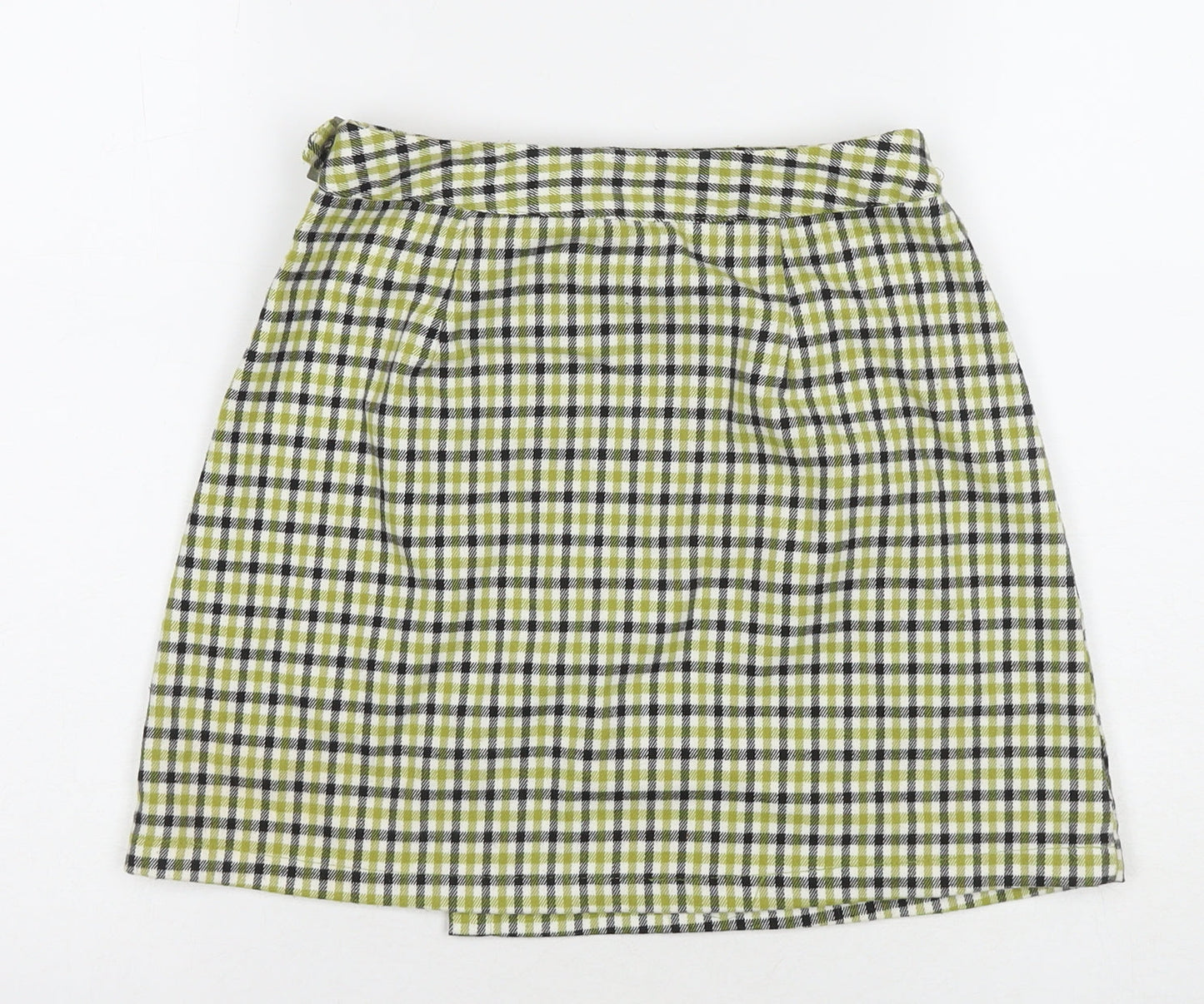 John Craft Womens Green Check Polyester Wrap Skirt Size 24 in Buckle
