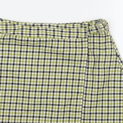 John Craft Womens Green Check Polyester Wrap Skirt Size 24 in Buckle