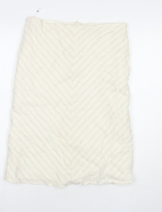 NEXT Womens Ivory Striped Viscose Straight & Pencil Skirt Size 12 Zip