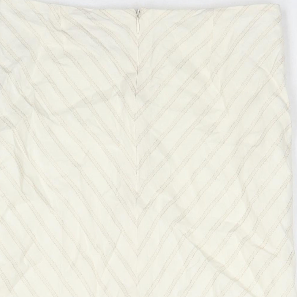NEXT Womens Ivory Striped Viscose Straight & Pencil Skirt Size 12 Zip