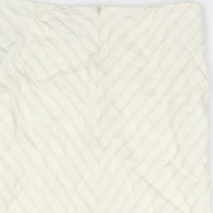 NEXT Womens Ivory Striped Viscose Straight & Pencil Skirt Size 12 Zip