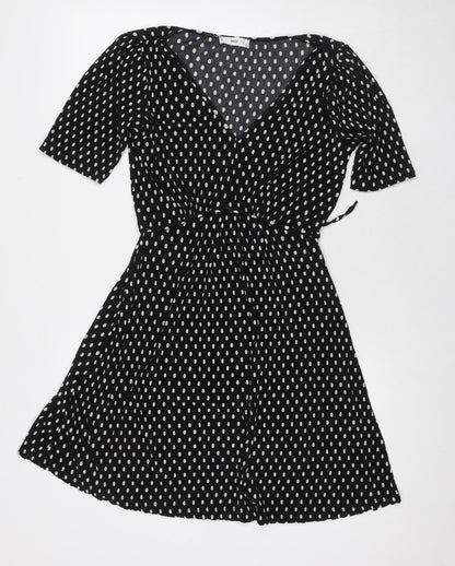 Mango Womens Black Polka Dot Polyester Fit & Flare Size S V-Neck Pullover