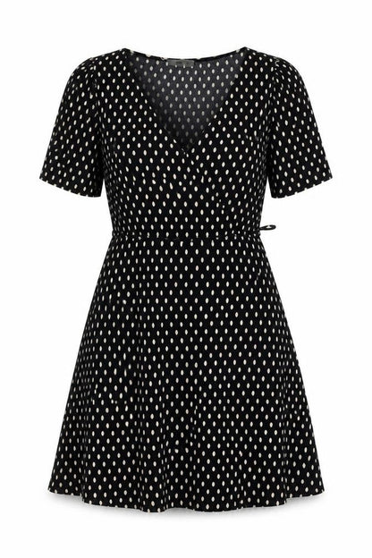 Mango Womens Black Polka Dot Polyester Fit & Flare Size S V-Neck Pullover
