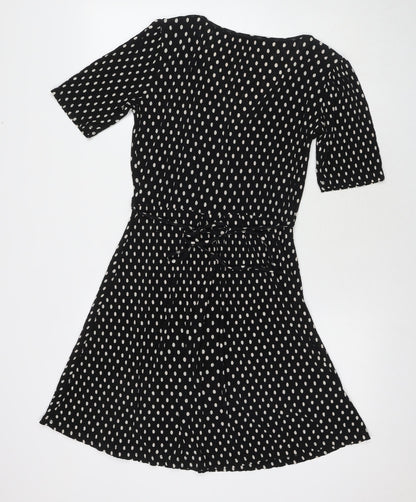 Mango Womens Black Polka Dot Polyester Fit & Flare Size S V-Neck Pullover
