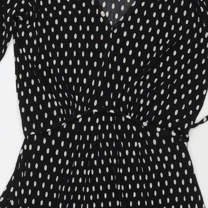 Mango Womens Black Polka Dot Polyester Fit & Flare Size S V-Neck Pullover