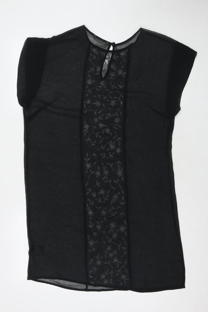 Planet Womens Black Floral Polyester T-Shirt Dress Size 10 Round Neck Pullover - Beach Cover-Up
