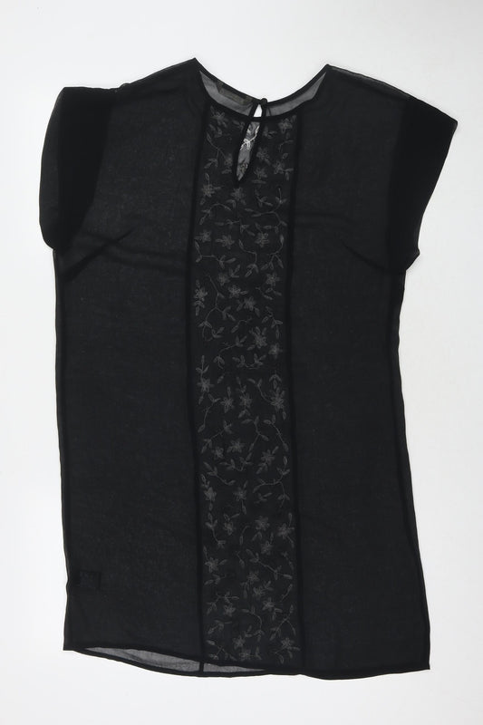 Planet Womens Black Floral Polyester T-Shirt Dress Size 10 Round Neck Pullover - Beach Cover-Up