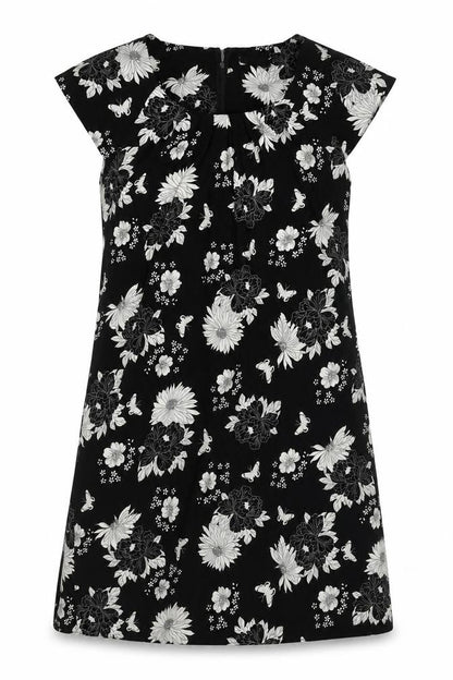 Wallis Womens Black Floral Polyester A-Line Size 12 Round Neck Zip