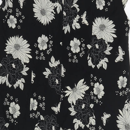 Wallis Womens Black Floral Polyester A-Line Size 12 Round Neck Zip