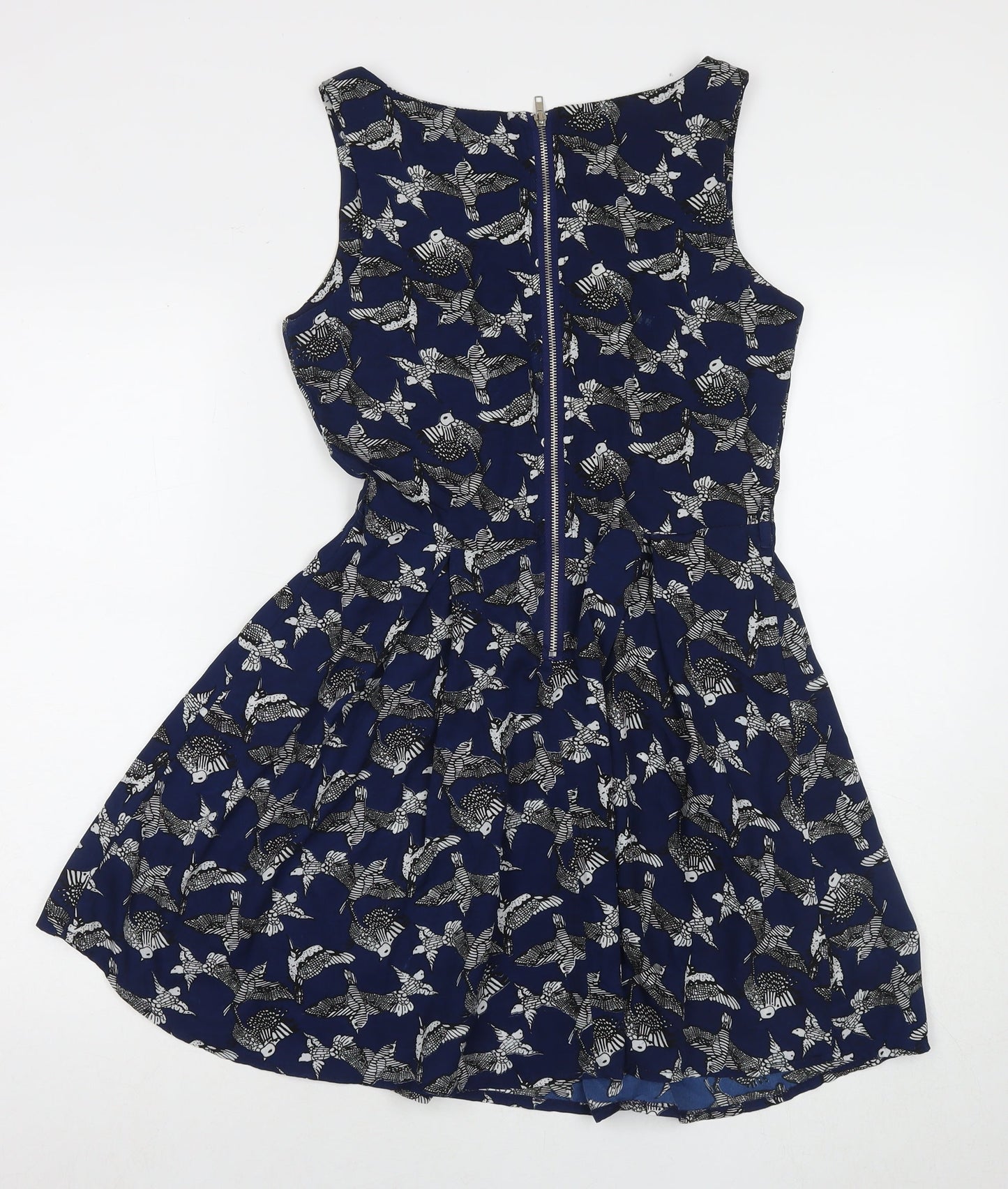 Mela London Womens Blue Geometric Polyester Tank Dress Size 10 Round Neck Pullover - Birds