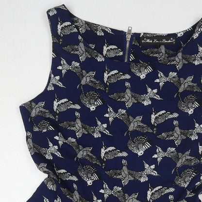Mela London Womens Blue Geometric Polyester Tank Dress Size 10 Round Neck Pullover - Birds