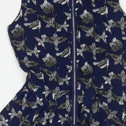 Mela London Womens Blue Geometric Polyester Tank Dress Size 10 Round Neck Pullover - Birds