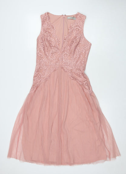 ASOS Womens Pink Polyester A-Line Size 12 V-Neck Zip