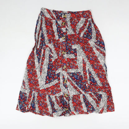 NEXT Womens Red Floral Cotton A-Line Skirt Size 6 Button