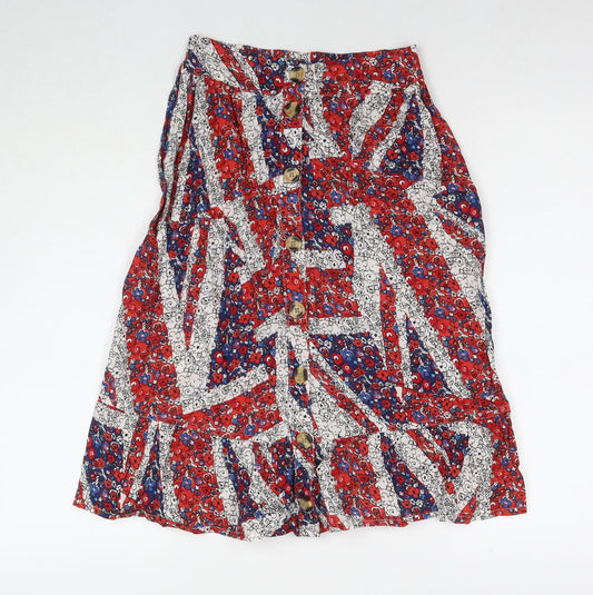 NEXT Womens Red Floral Cotton A-Line Skirt Size 6 Button