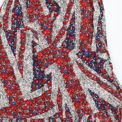 NEXT Womens Red Floral Cotton A-Line Skirt Size 6 Button