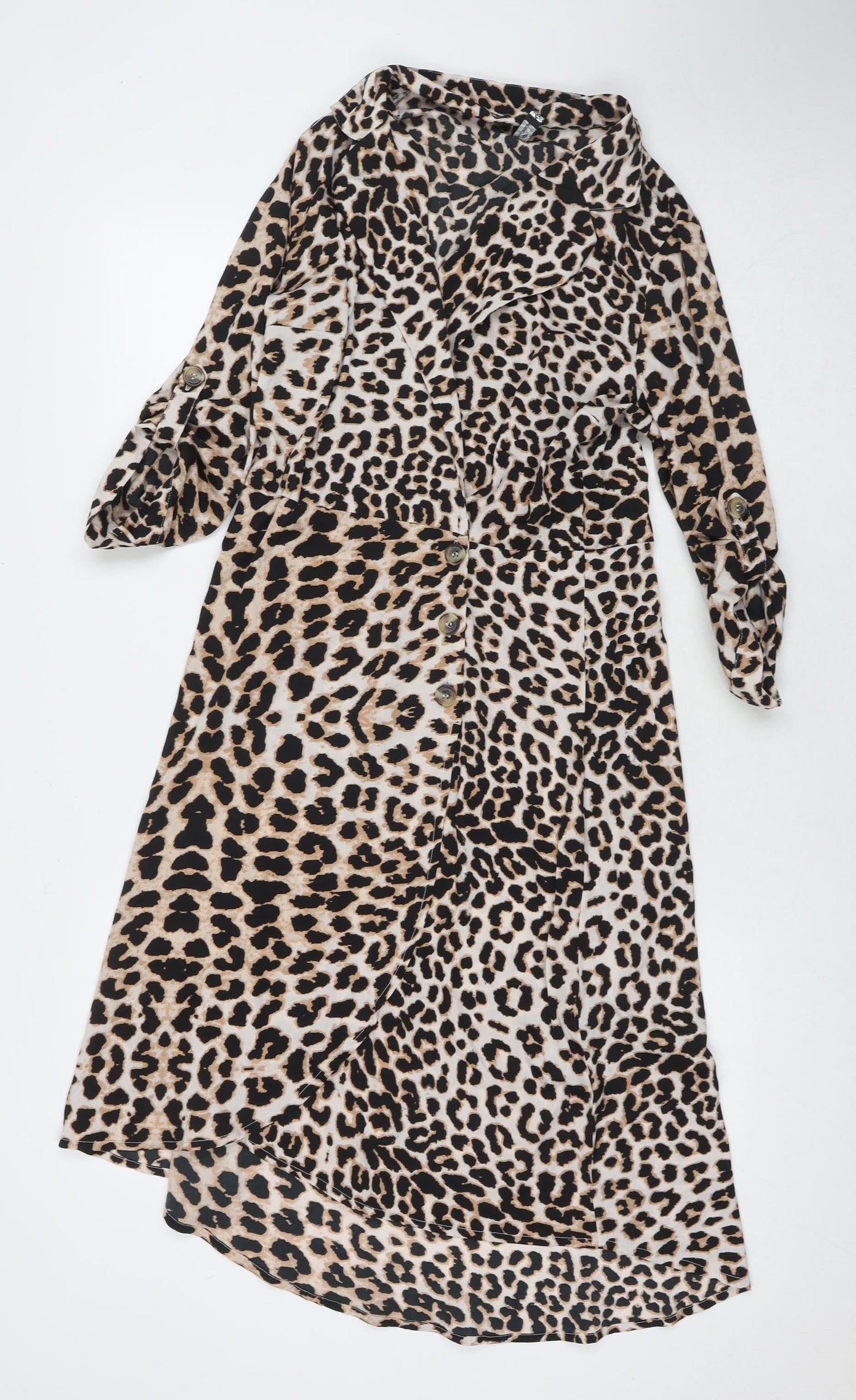 Influence Womens Beige Animal Print Polyester Wrap Dress Size 12 Collared Button