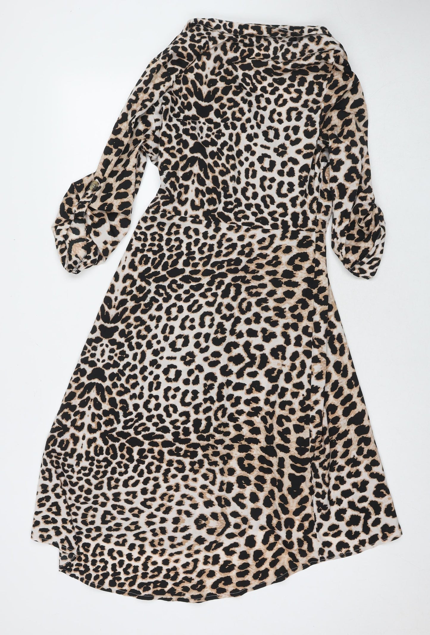 Influence Womens Beige Animal Print Polyester Wrap Dress Size 12 Collared Button