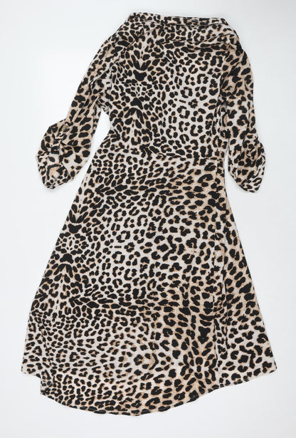 Influence Womens Beige Animal Print Polyester Wrap Dress Size 12 Collared Button