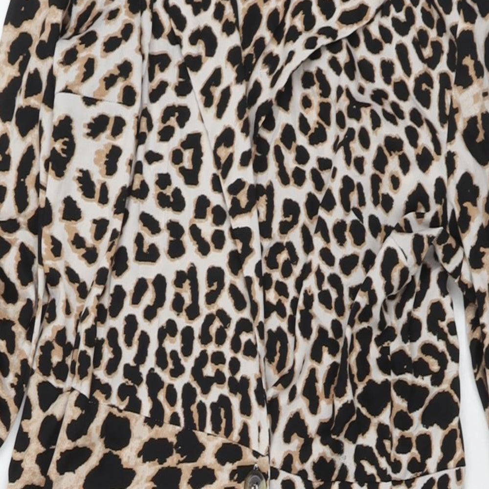 Influence Womens Beige Animal Print Polyester Wrap Dress Size 12 Collared Button