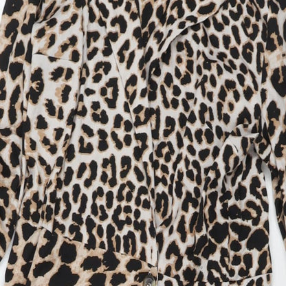Influence Womens Beige Animal Print Polyester Wrap Dress Size 12 Collared Button