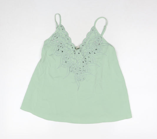 Capsule Womens Green Polyester Basic Tank Size M Round Neck