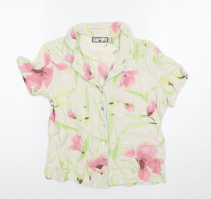 Caribbean Joe Womens Multicoloured Floral Silk Basic Button-Up Size M Collared