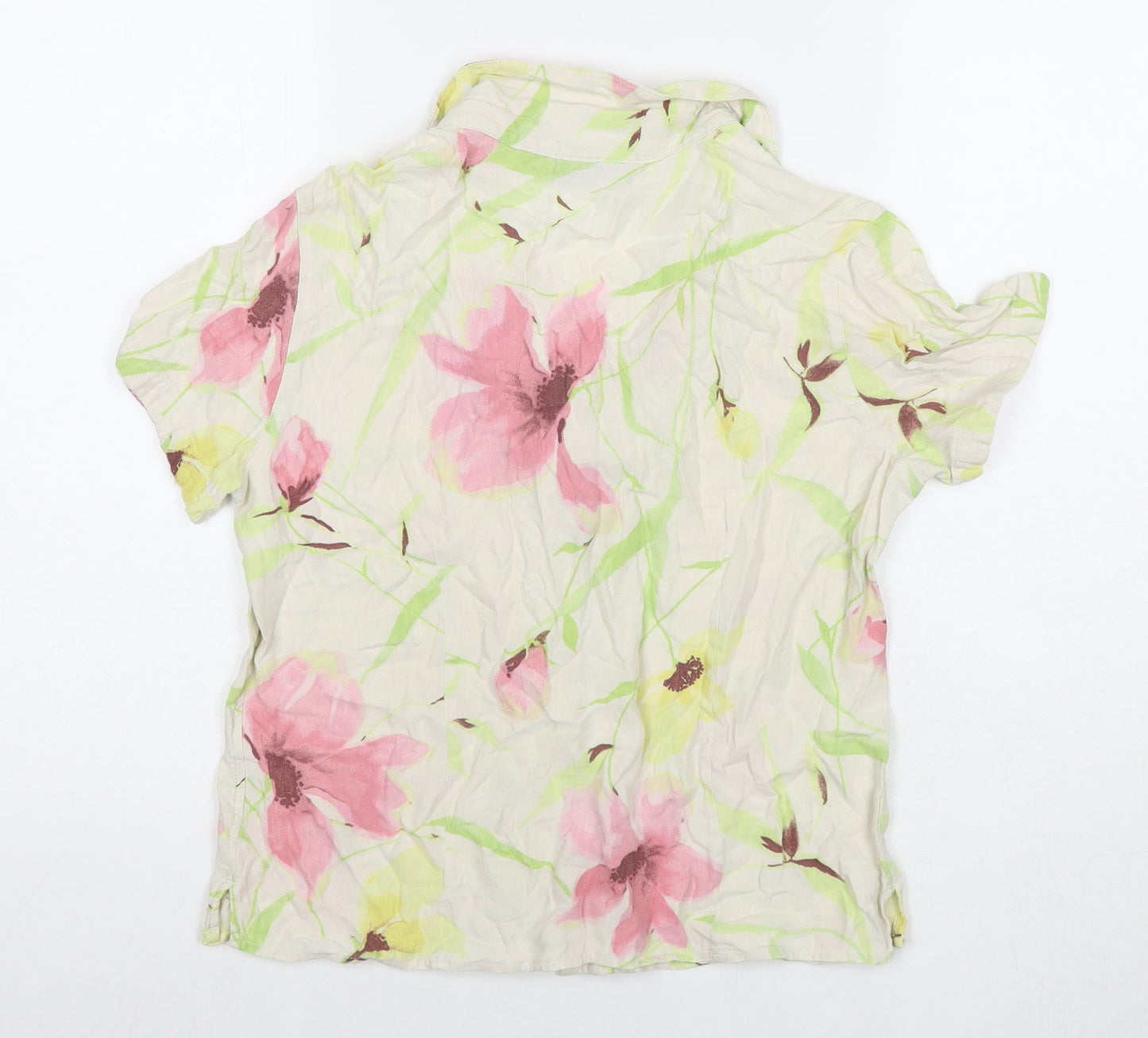 Caribbean Joe Womens Multicoloured Floral Silk Basic Button-Up Size M Collared