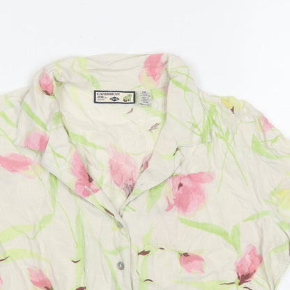 Caribbean Joe Womens Multicoloured Floral Silk Basic Button-Up Size M Collared
