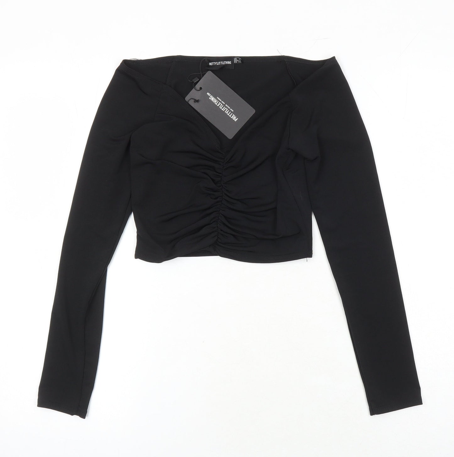 Womens UK Size 6 PRETTYLITTLETHING Black Cropped T-Shirt