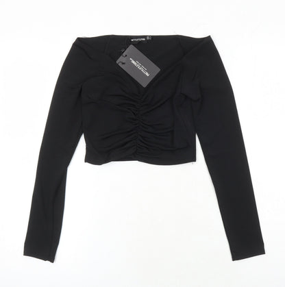 Womens UK Size 6 PRETTYLITTLETHING Black Cropped T-Shirt