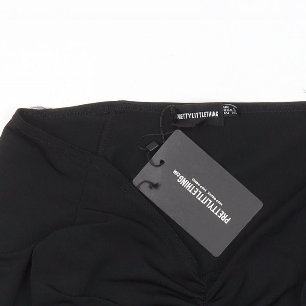 Womens UK Size 6 PRETTYLITTLETHING Black Cropped T-Shirt