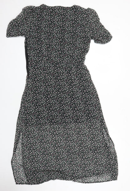 H&M Womens Multicoloured Floral Polyester Blend A-Line Size 10 V-Neck - Side spits